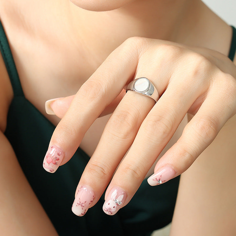 Stainless Steel Round Mother of Pearl Ring