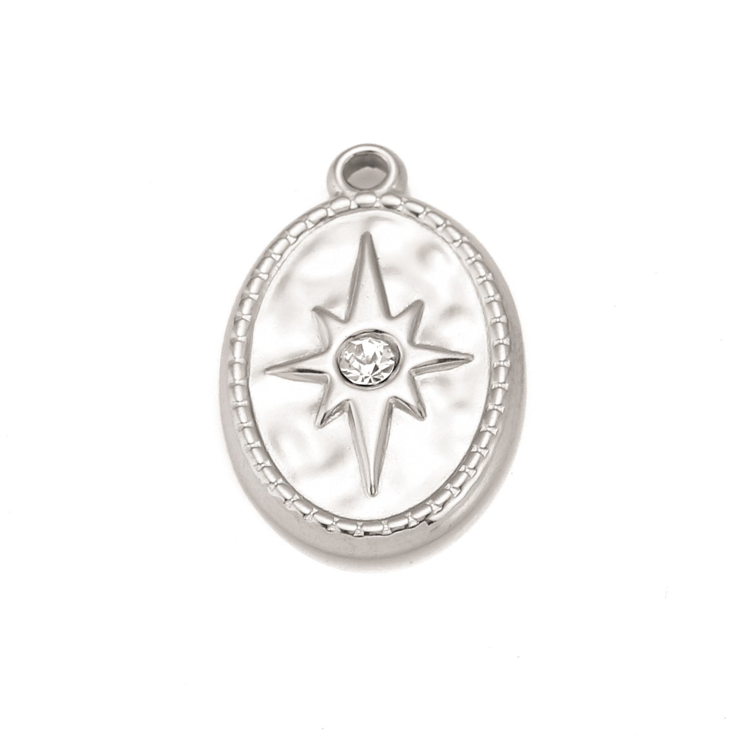 Pendentif étoile à huit branches ovale en acier inoxydable et oxyde de zirconium