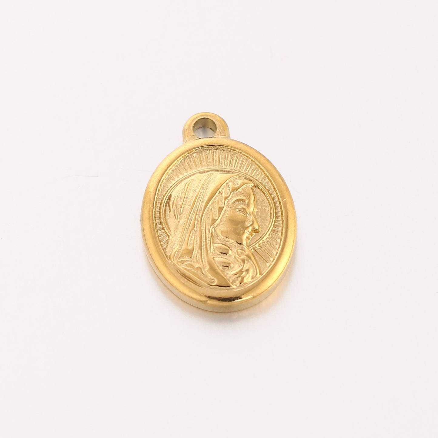 Pendentif rond en acier inoxydable de la Vierge Marie