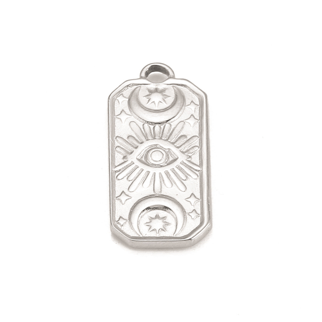 Pendentif rectangulaire en acier inoxydable avec étoile, lune et œil du diable