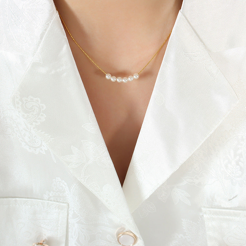 Stainless Steel Necklace With 6 Faux Pearls