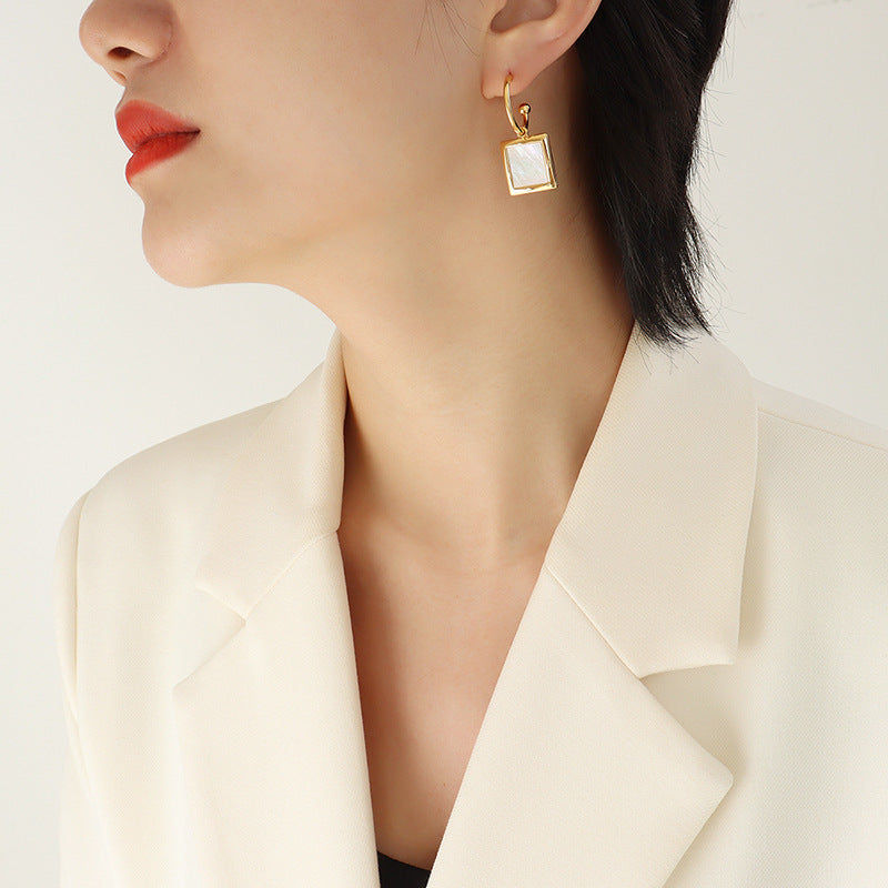 Square Mother of Pearl Drop Earrings