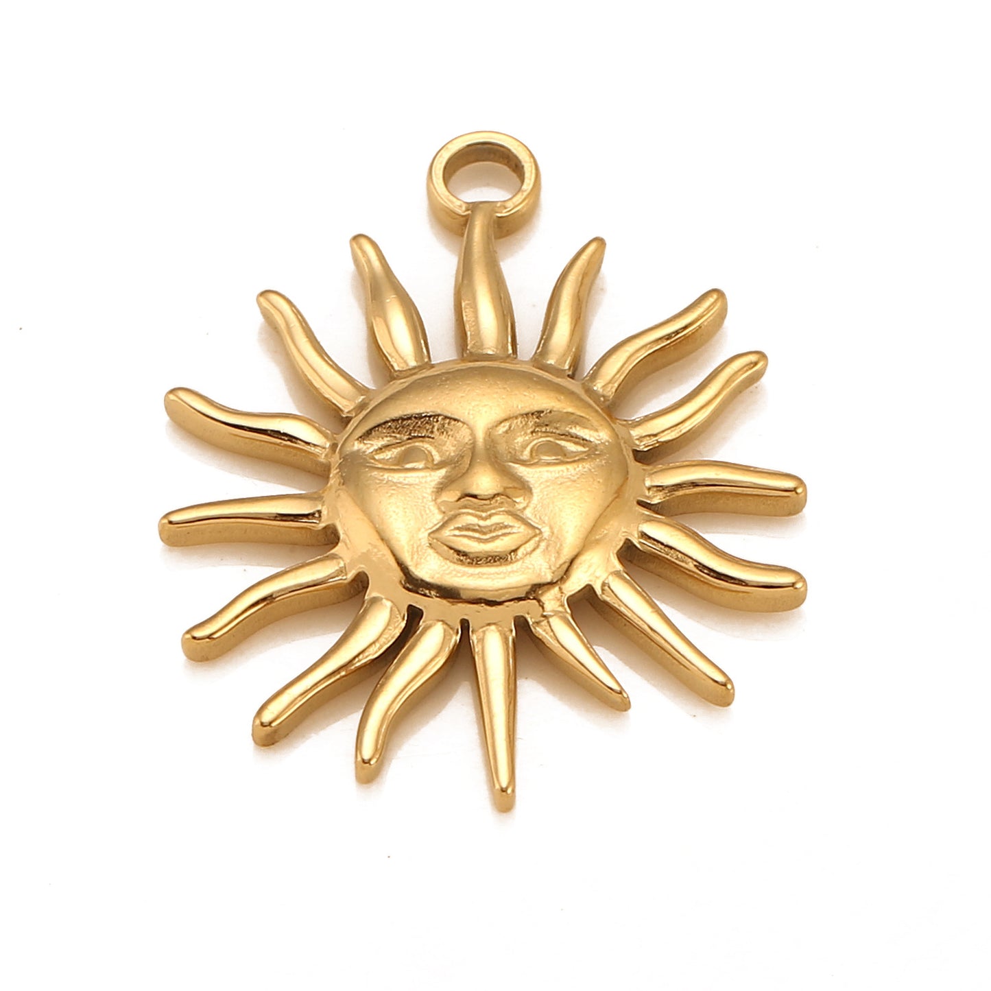 Pendentif en acier inoxydable avec visage humain et soleil