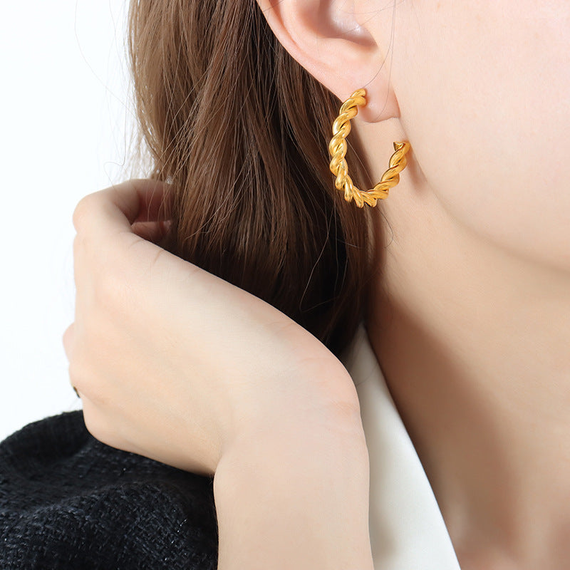 18K Gold PVD Woven Rope C Hoop Earrings