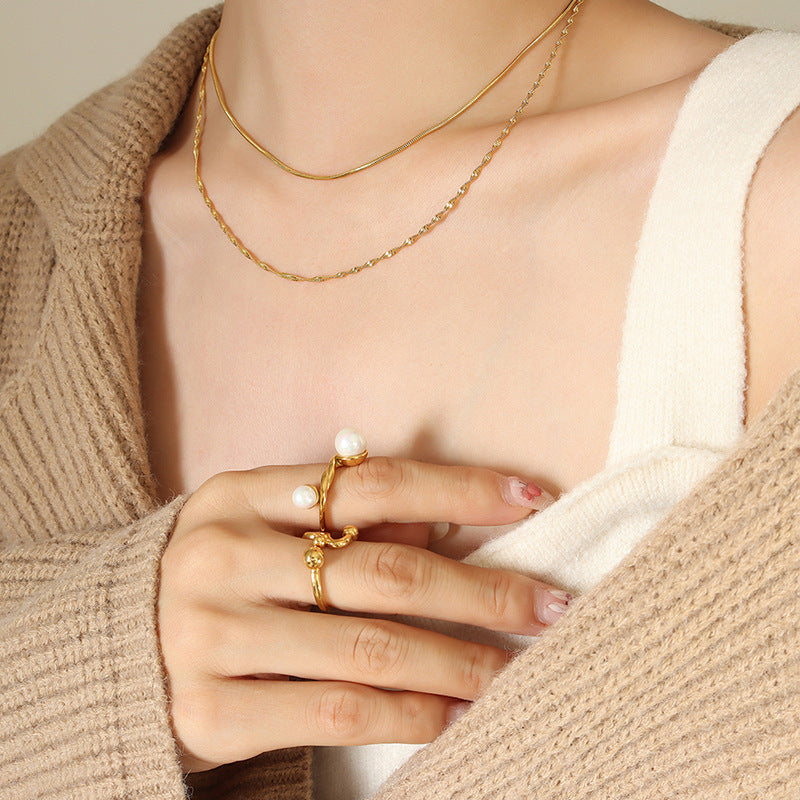 Stainless Steel Double Layer Snake Chain Necklace
