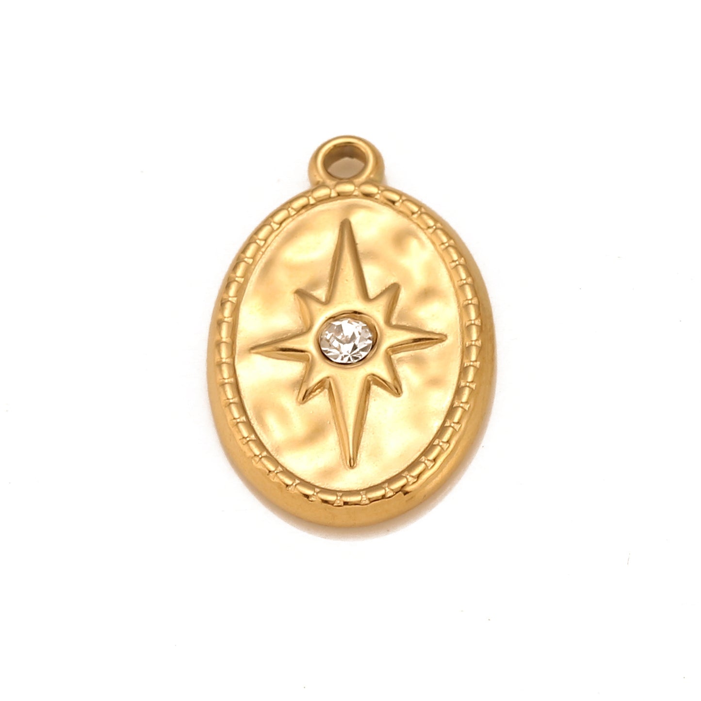 Pendentif étoile à huit branches ovale en acier inoxydable et oxyde de zirconium