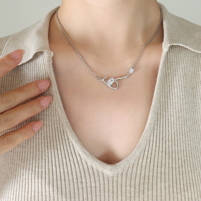 Stainless Steel Zircon Pendant Bead Seed Chain Necklace