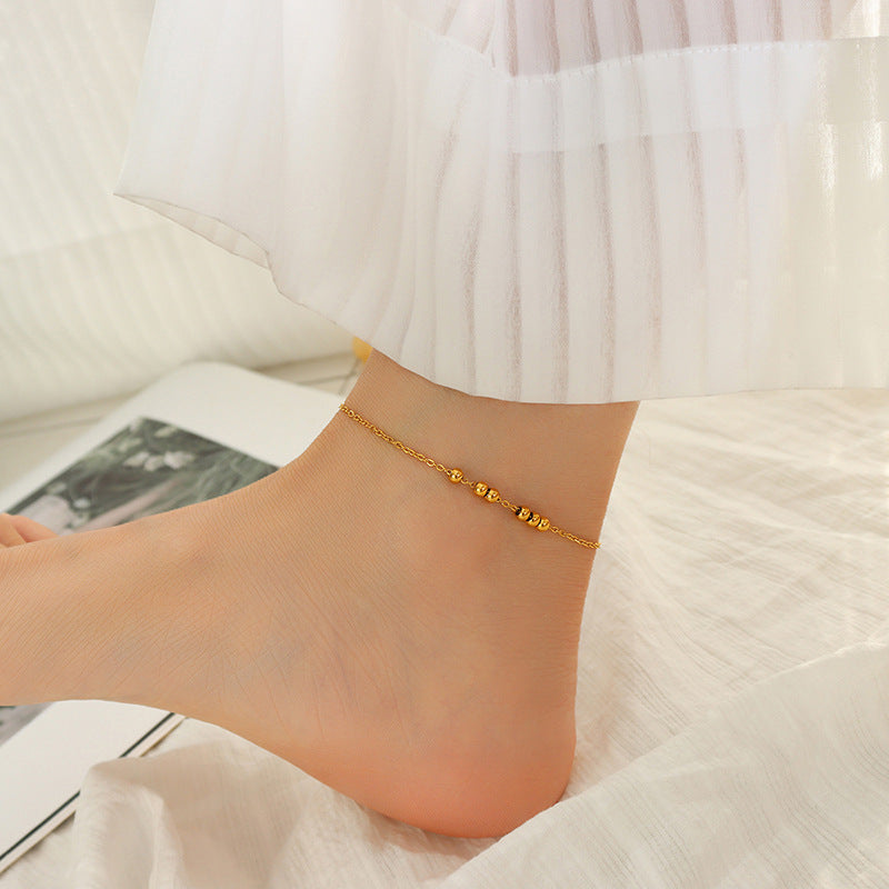 18K Gold PVD Bead Stainless Steel Anklet