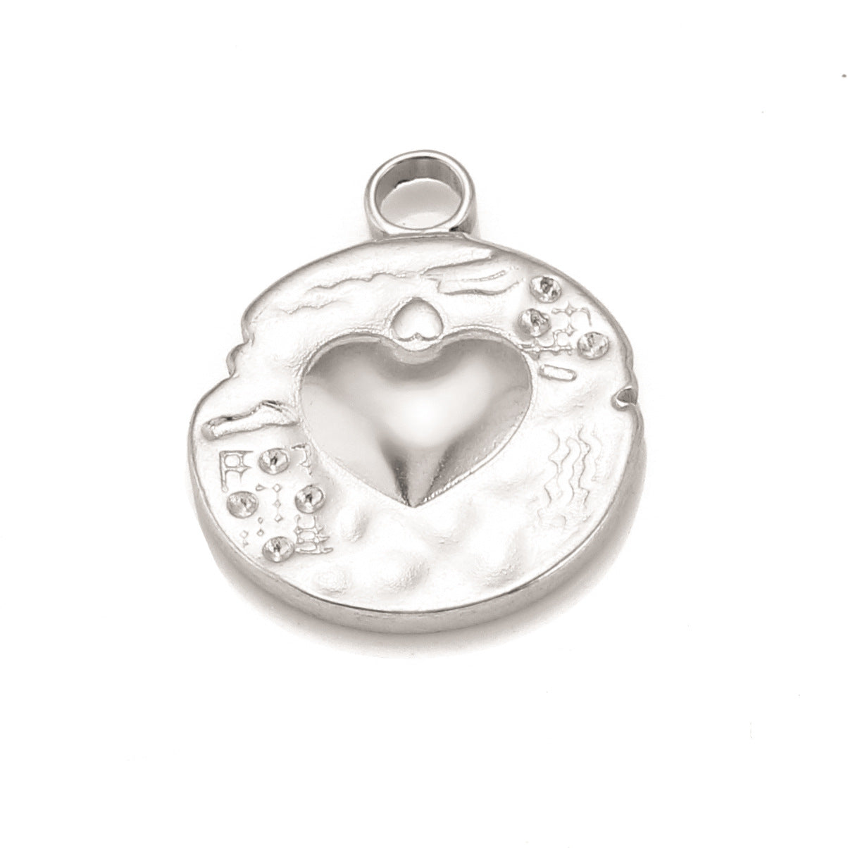 3D Heart Irregular Round Stainless Steel Pendant