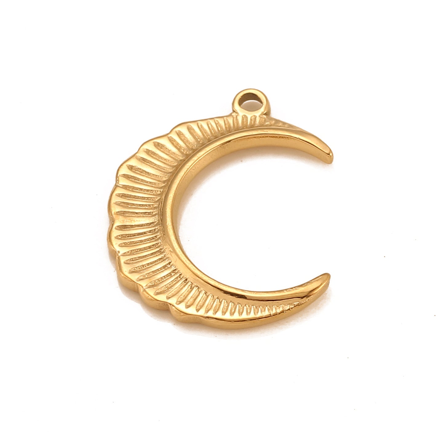 Striped Embossed Moon 18K Gold PVD Stainless Steel Pendant