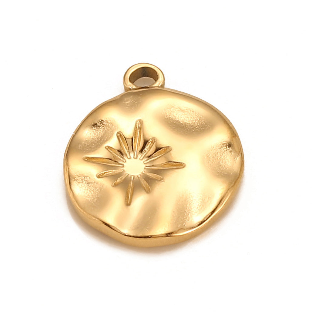 Pendentif étoile ronde à six branches en acier inoxydable