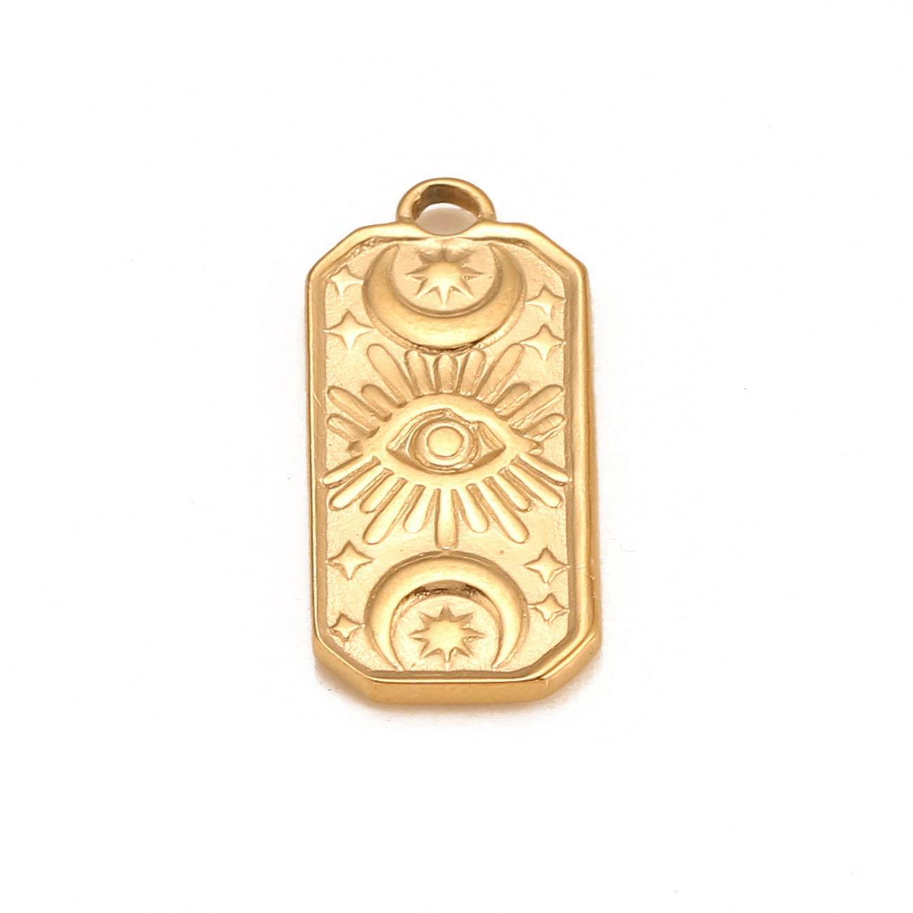 Pendentif rectangulaire en acier inoxydable avec étoile, lune et œil du diable