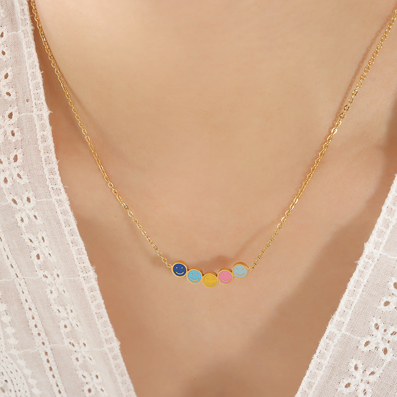 Drip Oil Smiley Pendant Cable Chain Necklaces