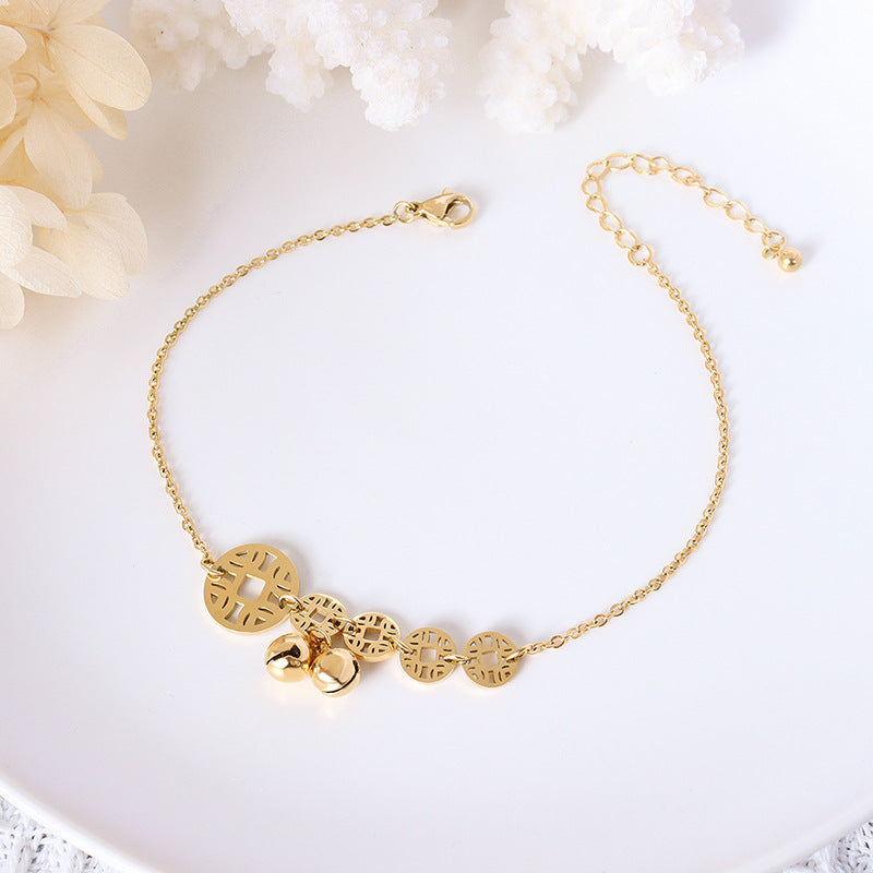Bell Chain Stainless Steel Copper Coin Anklet