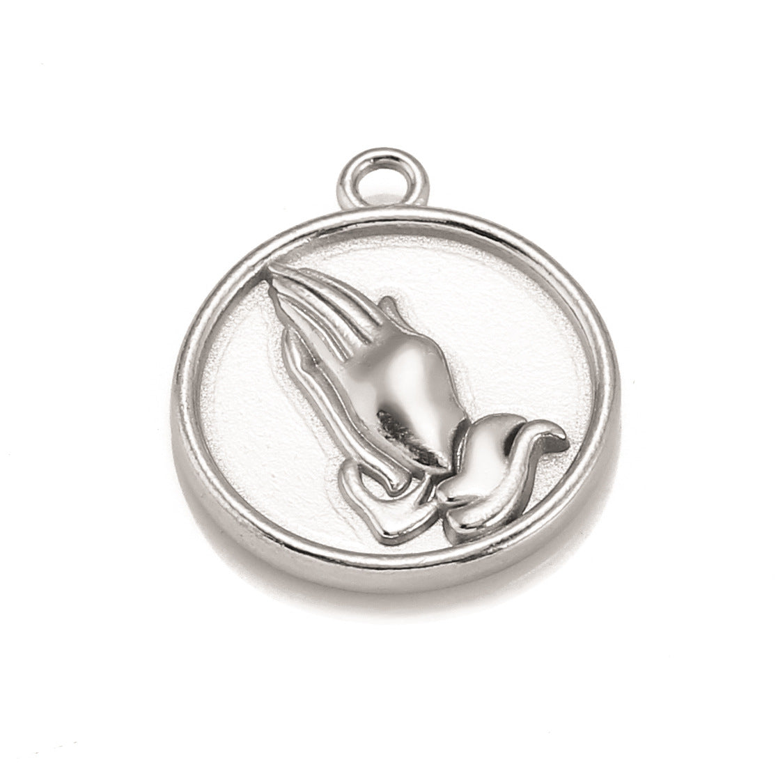 Pendentif rond en acier inoxydable avec motif de prière