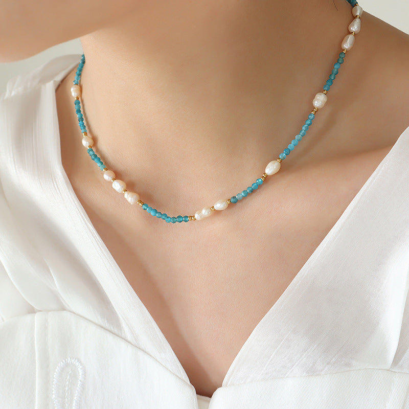 Freshwater Pearl Blue Natural Stone Handmade Necklaces