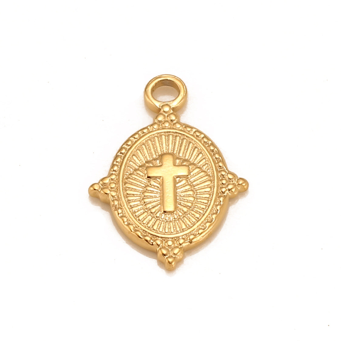 18K Gold PVD Stainless Steel Oval Cross Pendant