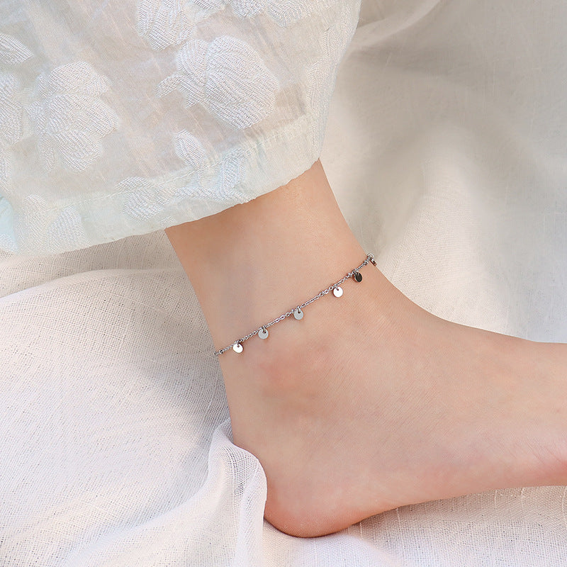 18K Gold PVD Disc Tassel Stainless Steel Anklet