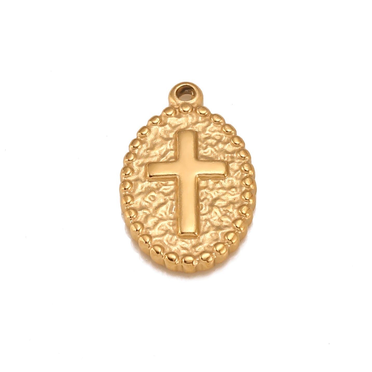 Pendentif en forme de croix ovale en acier inoxydable