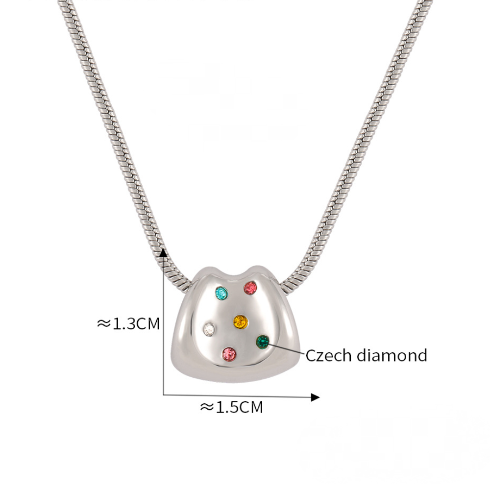 Stainless Steel Snake Chain Irregular Pendant Inlay Cubic Zirconia Necklace