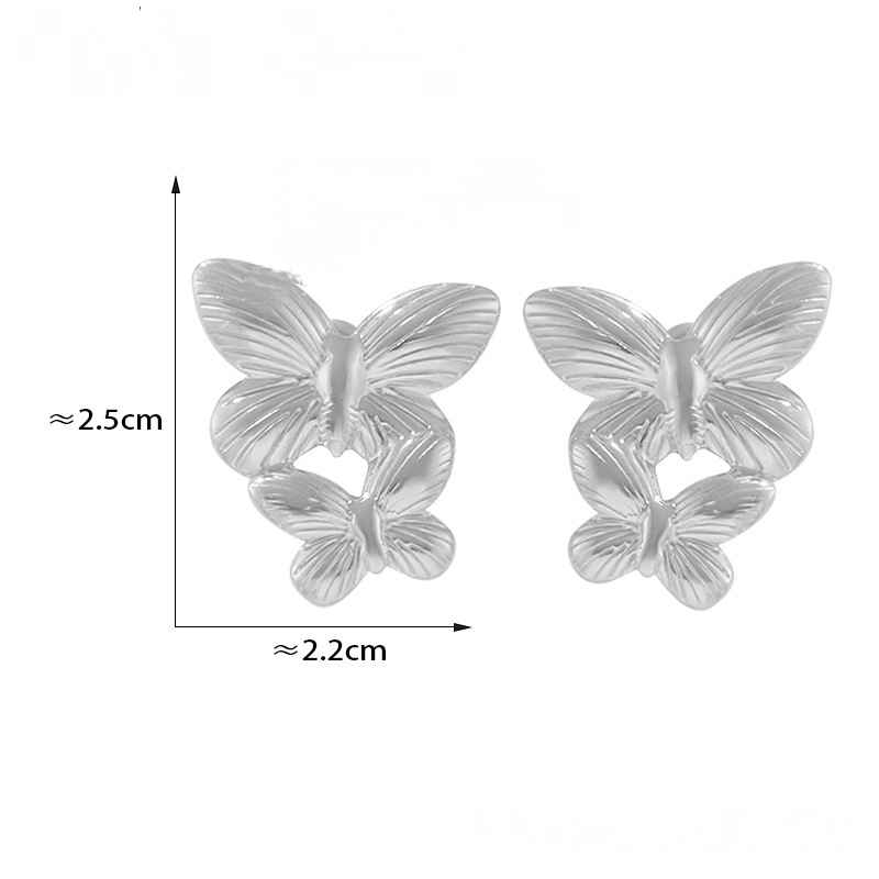 Stainless Steel Double Butterfly Stud Earrings
