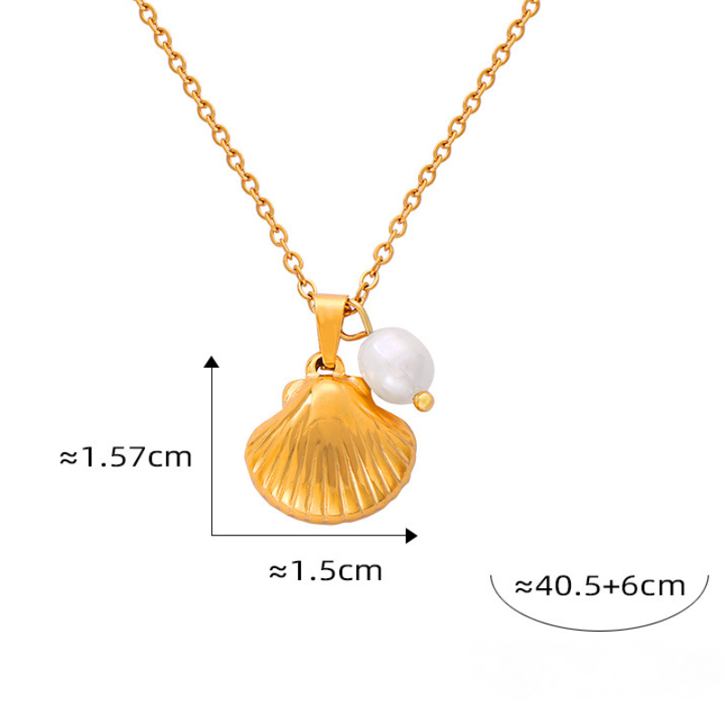 Stainless Steel Shell Shape Pendant Necklace Earrings Jewelry Suit