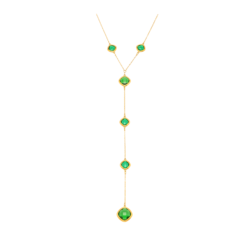 Super Flash Cut Square Glass Long Tassel Necklace