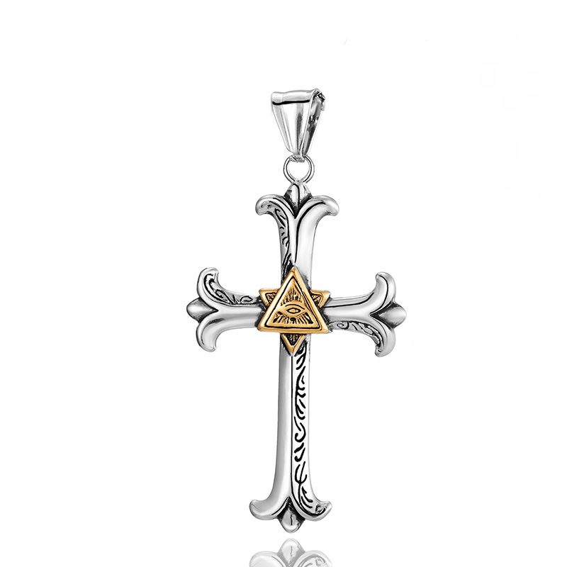 Stainless Steel Triangle Eye Cross Pendant Necklace