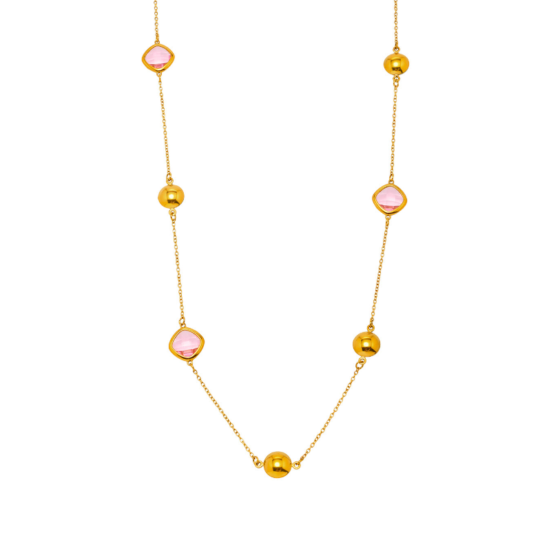18K Gold PVD Super Flash Czech Glass Long Necklace