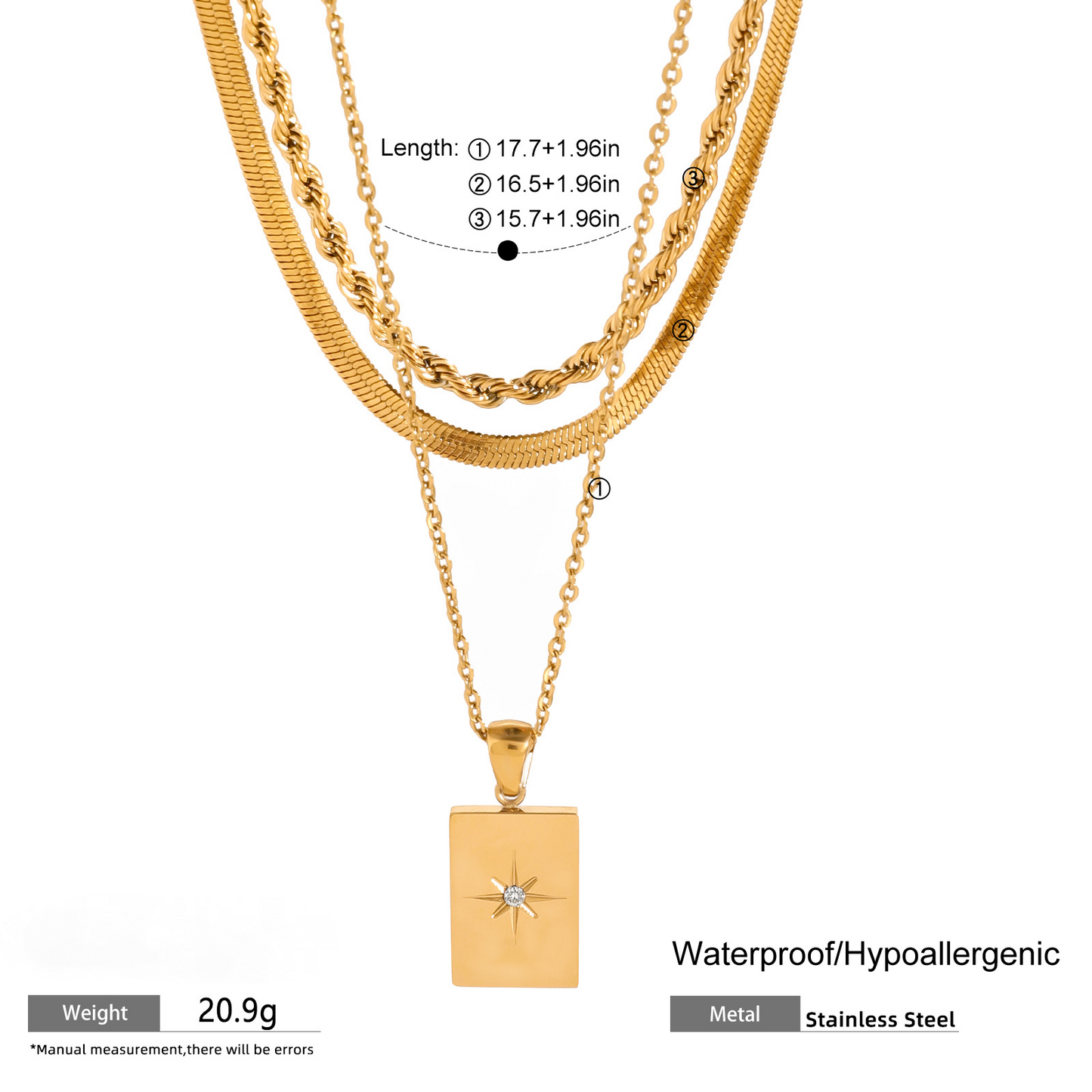 Stainless Steel Eight-pointed Star Pendant Multi-layer Necklace
