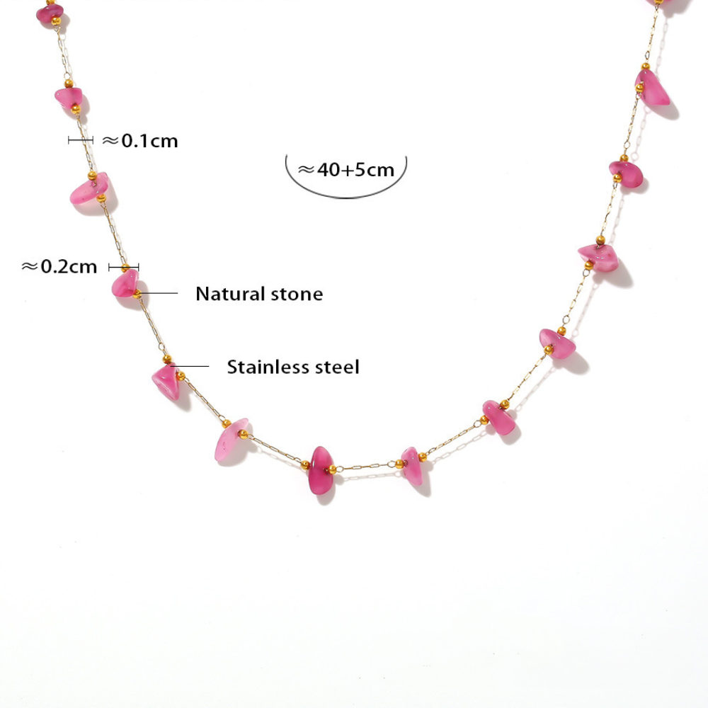 Pink Natural Stone Beaded Necklace Bracelet Jewelry Suit