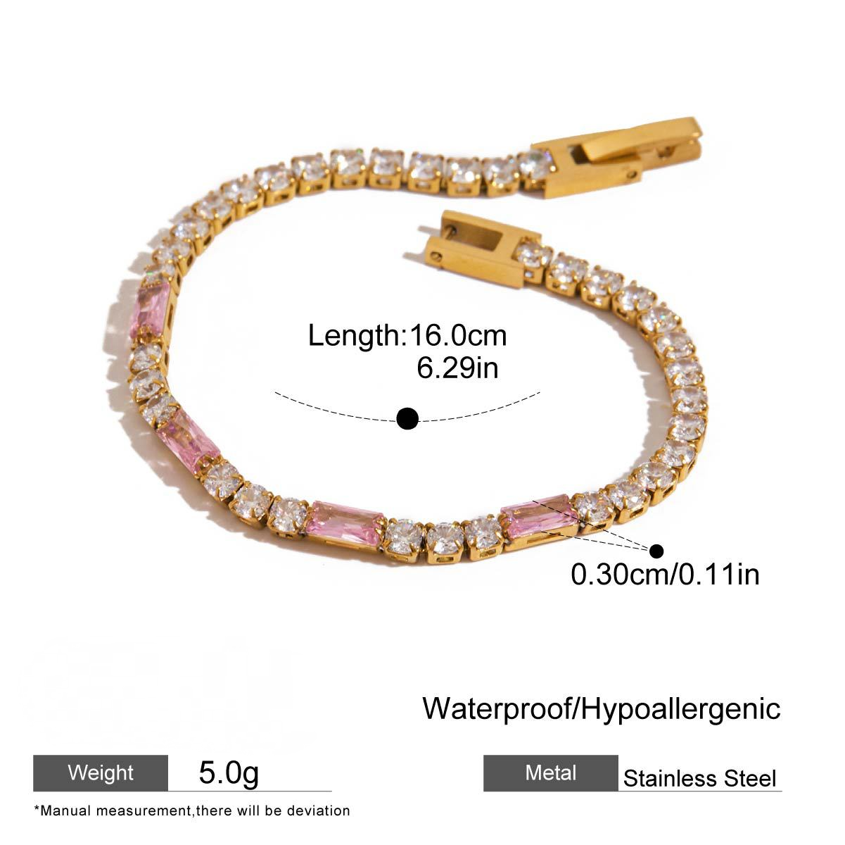 Stainless Steel Rectangular Cubic Zirconia Bracelet