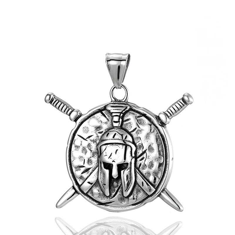 Stainless Steel Viking Spartan Warrior Sword and Shield Pendant