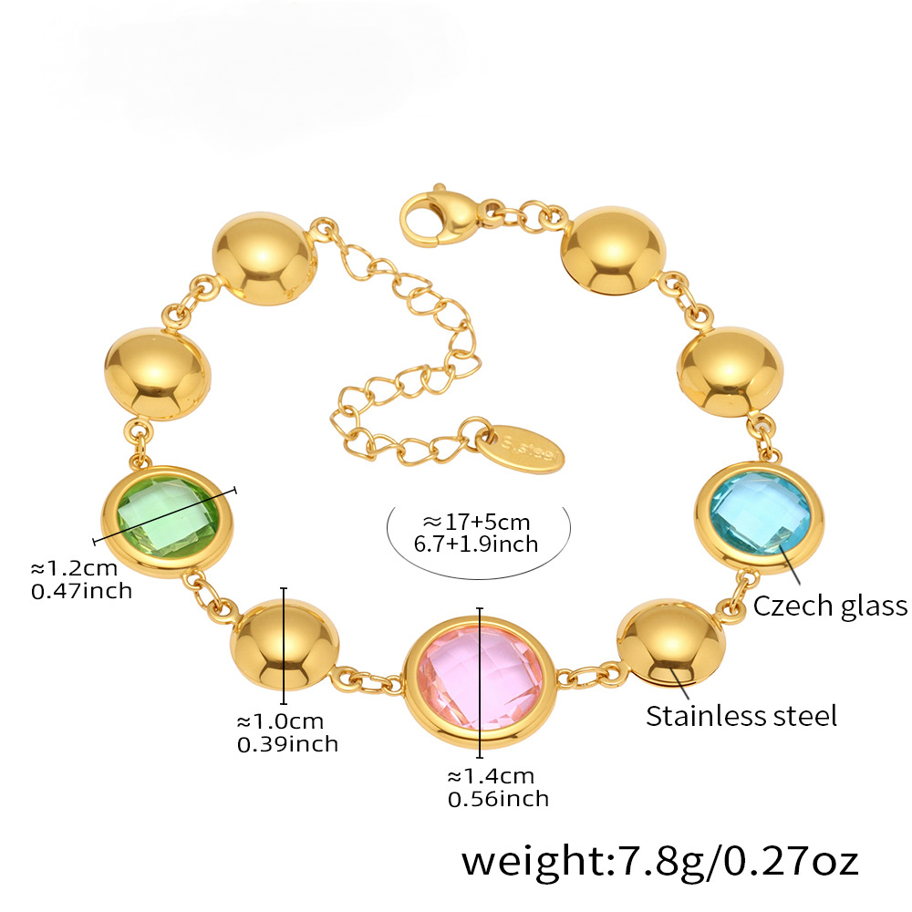 Stainless Steel Circular Cut Glass Geometric Splicing Bracelet