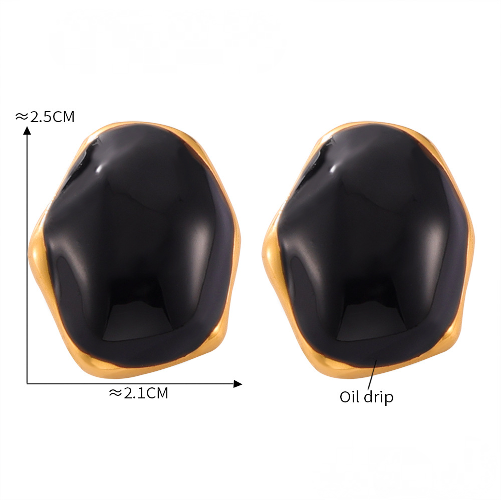 Round Oil Drop Stainless Steel Necklace Earrings Jewelry Suit