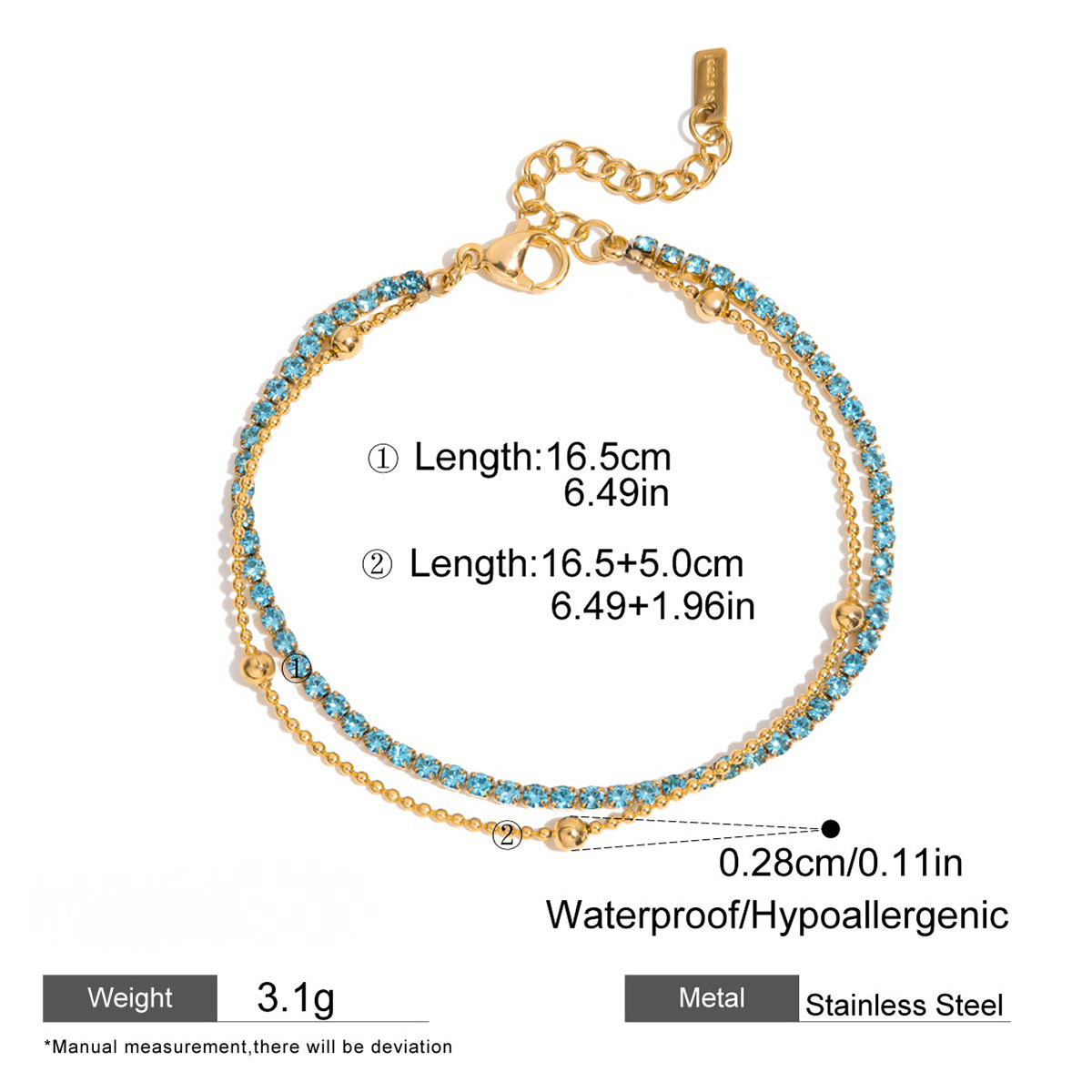 Stainless Steel Three-layer Tennis Chain Bracelet