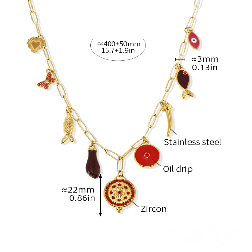 Stainless Steel Paper Clip Chain Cartoon Charm Necklace