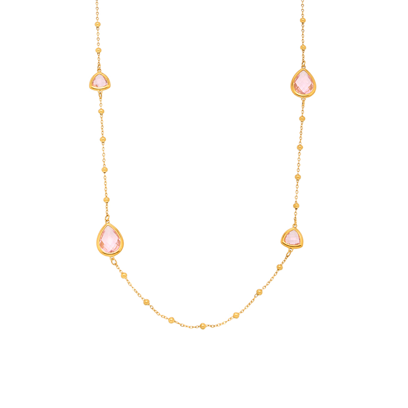 Czech Cut Water Droplet Glass Small Steel Ball Long Necklace
