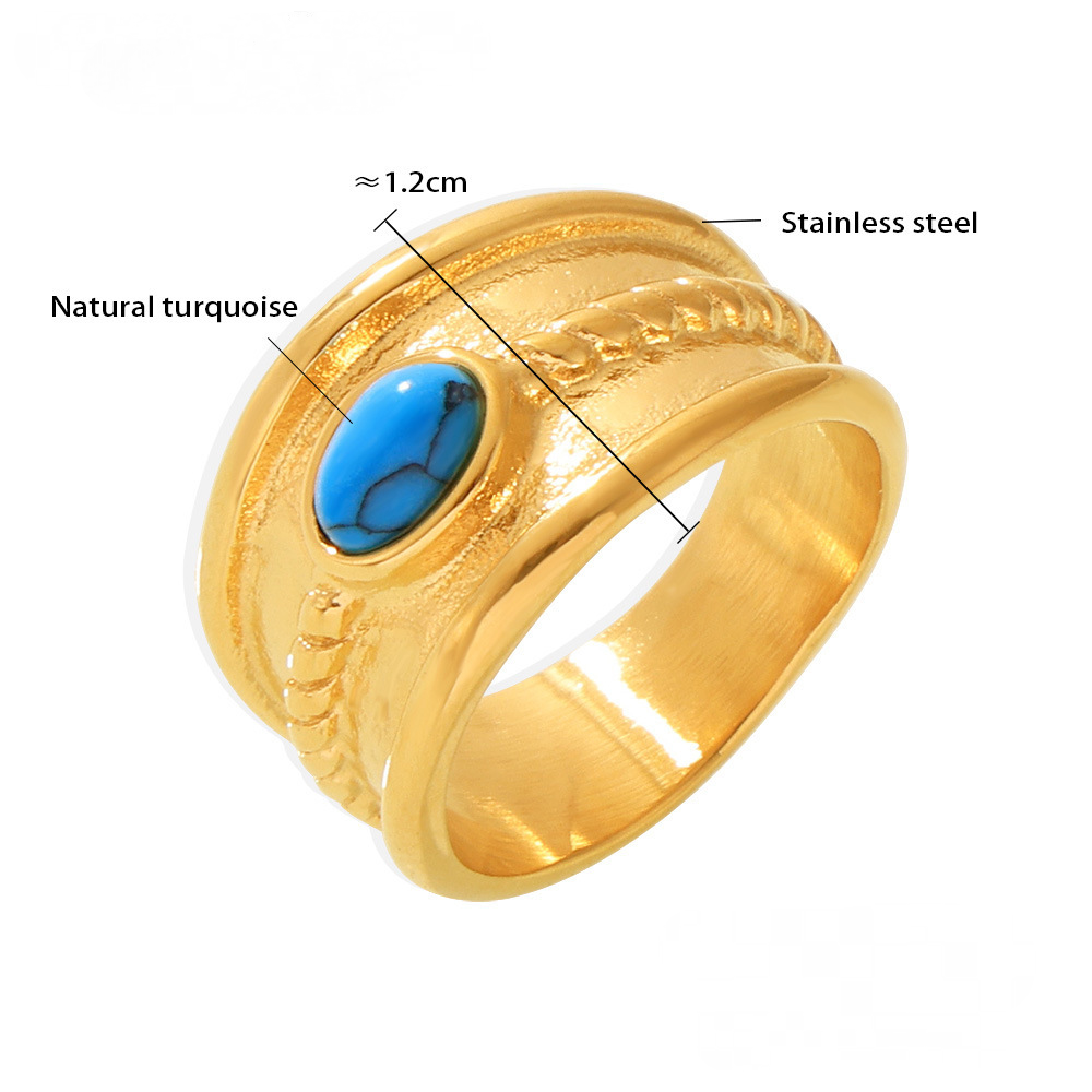 Stainless Steel Blue Turquoise Tiger Eye Stone Twist Pattern Ring