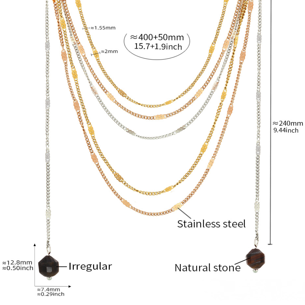 Stainless Steel Multi-layer Chain Natural Stone Pendant Tassel Necklace