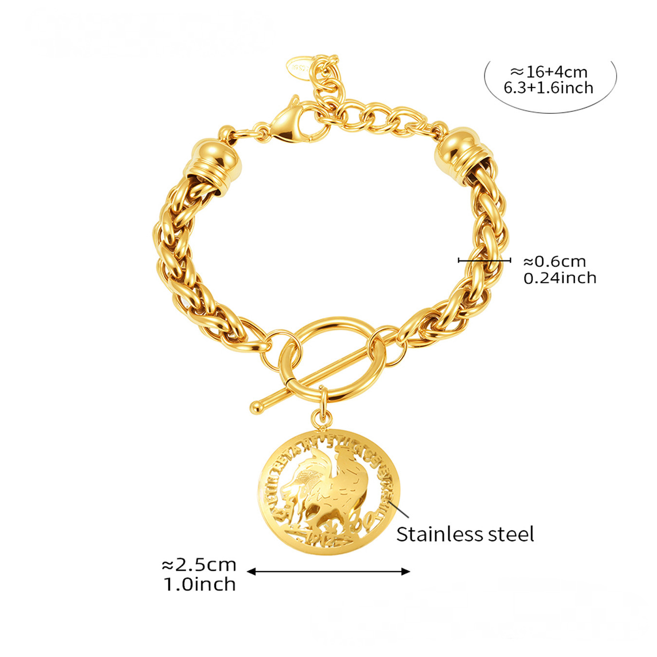 Rooster Pattern Round Pendant OT Buckle Bracelet