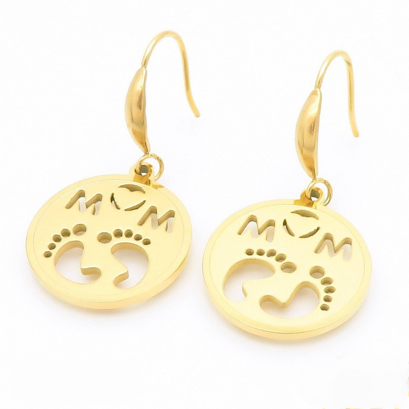 MOM Letter Footprint Pattern Round Earrings