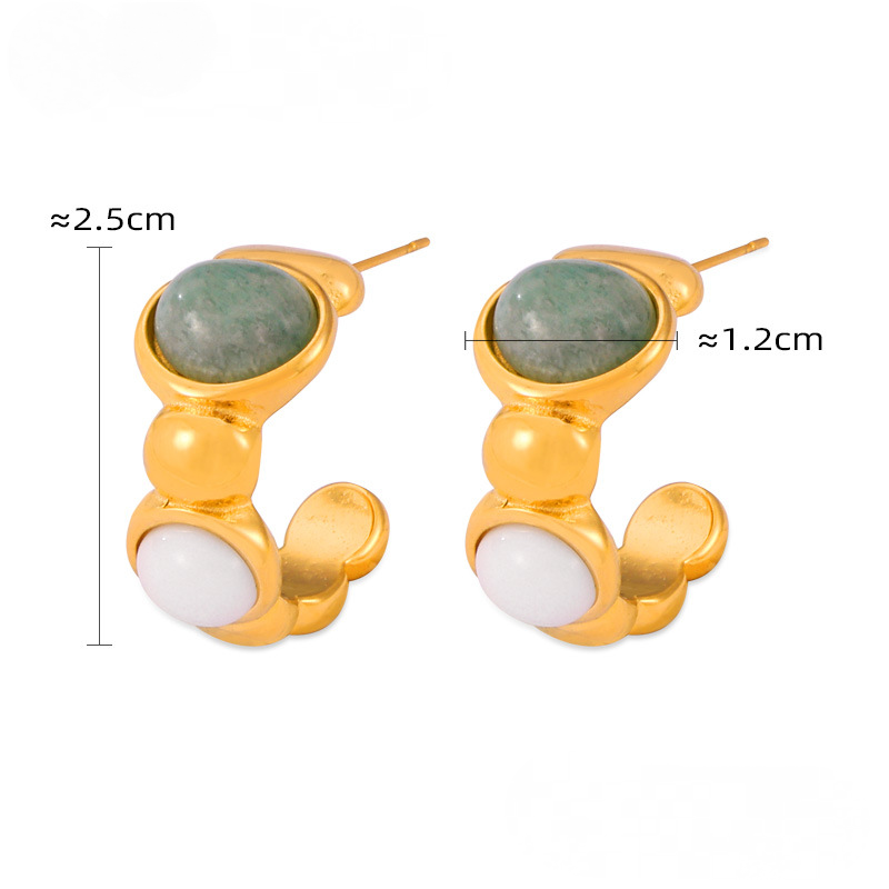 Natural Stone Stitching Round Beads Ring Earrings Bracelet Jewelry Suit