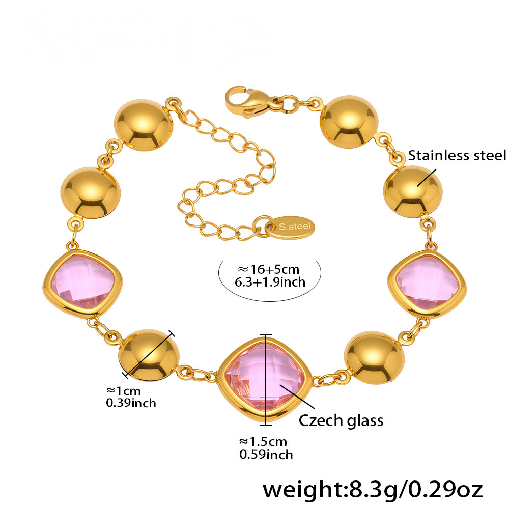Square Cut Czech Glass Steel Ball Splicing Bracelet