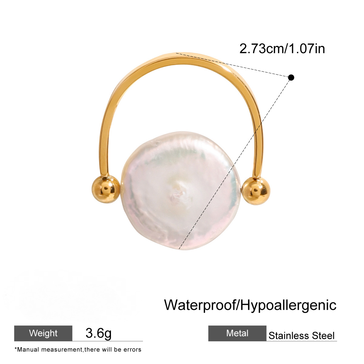 Stainless Steel Button Pearl Smooth Ring