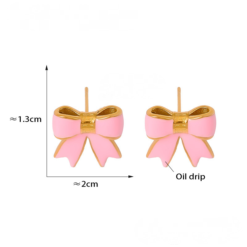 Stainless Steel Bowknot Drop Oil Stud Earrings