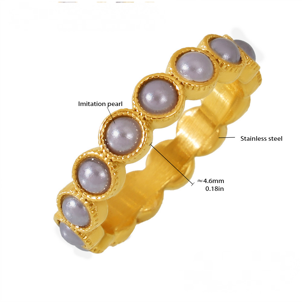 Stainless Steel Vintage Round Inlay Imitation Pearl Ring