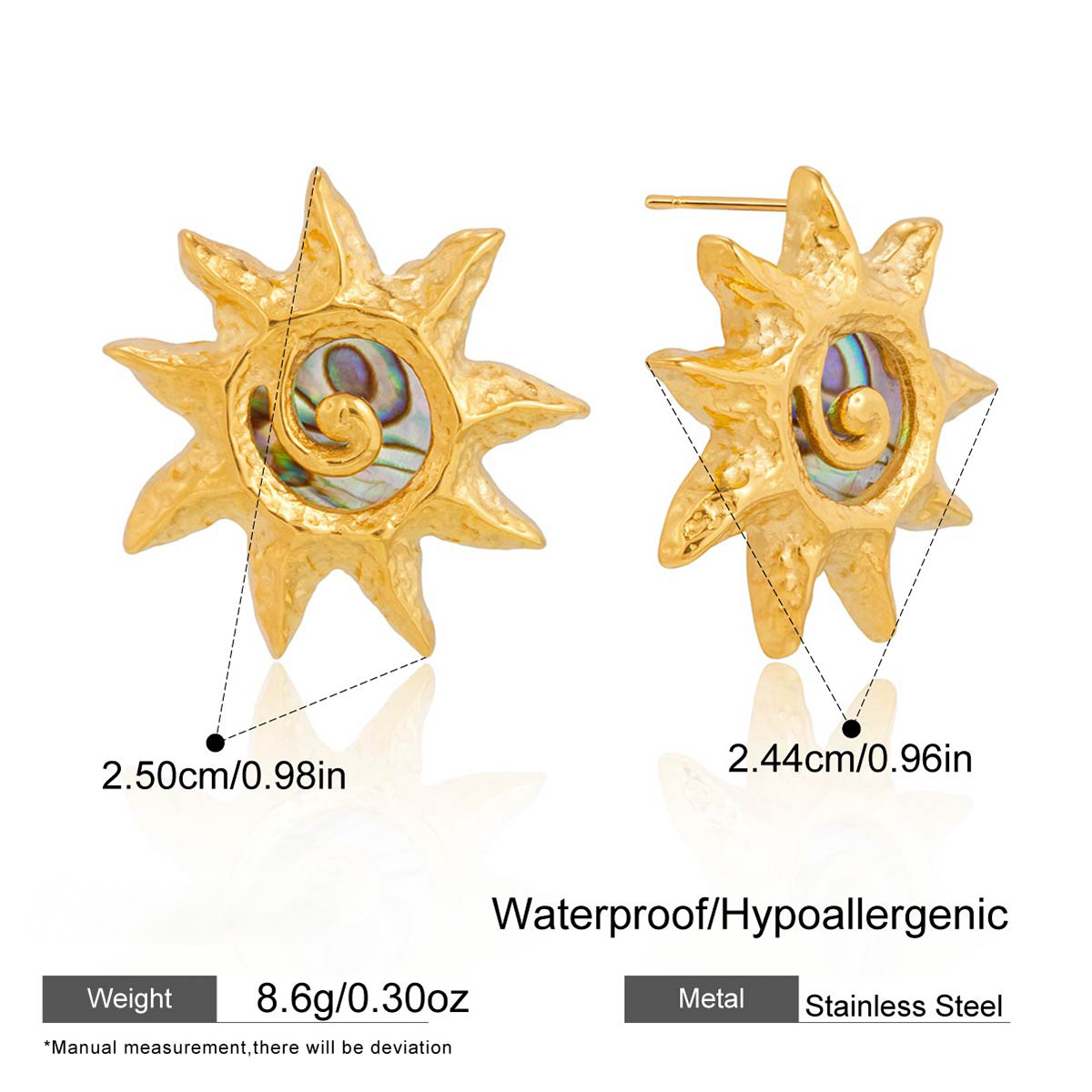 Stainless Steel Abalone Shell Necklace Earrings Rings Jewelry Set