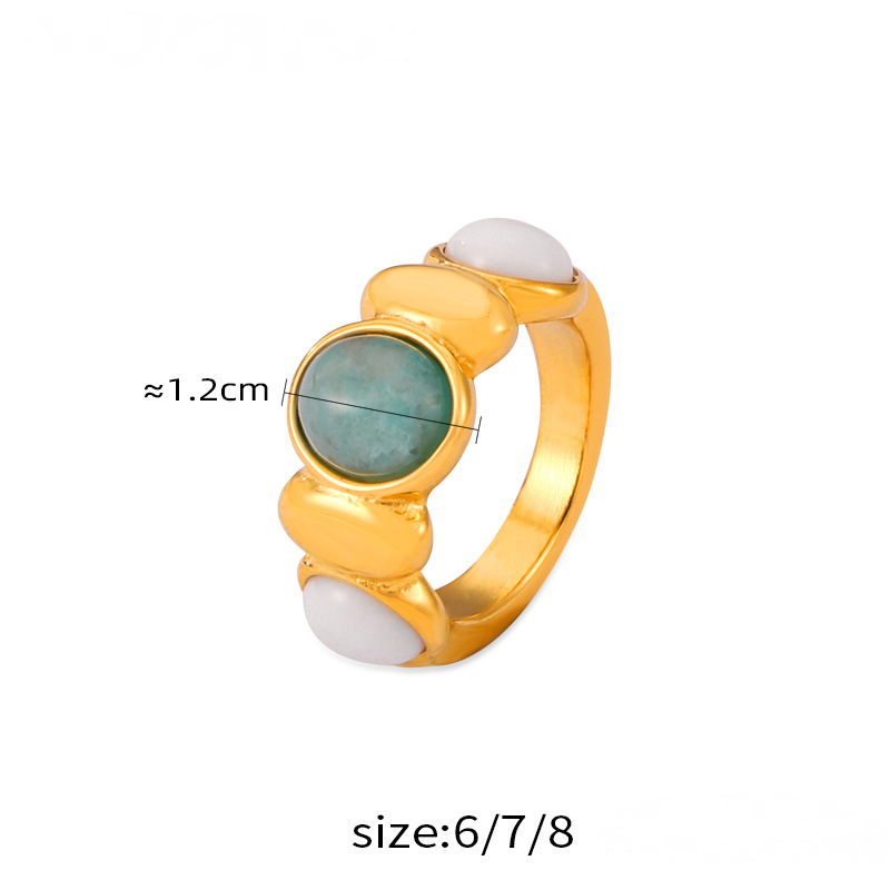 Natural Stone Stitching Round Beads Ring Earrings Bracelet Jewelry Suit