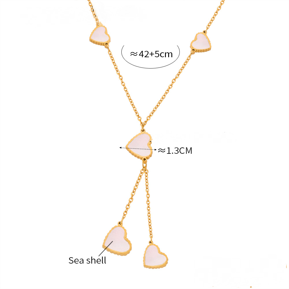 Heart-shaped Seashell Necklace Black CZ Bracelet Ring Jewelry Suit